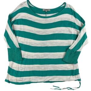 AE Sport Sweatshirt Womens Size X Gray Green Striped Cotton Ruched Round Neck